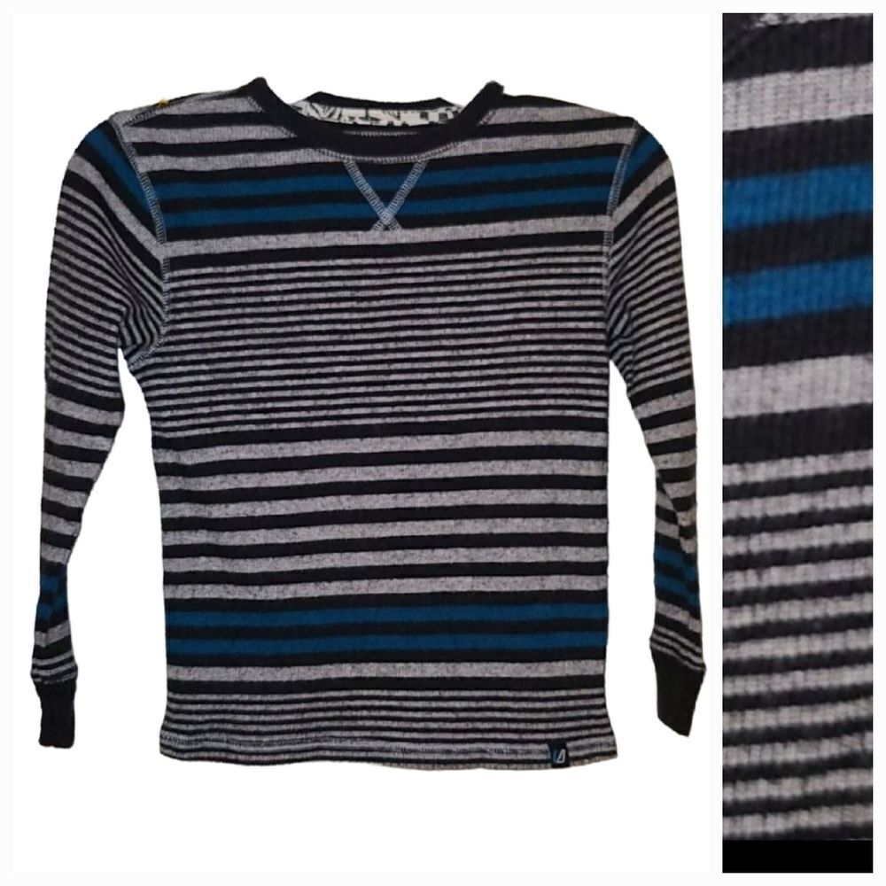 Amplify Soft Thermal Ribbed Knit Long Sleeve Shirt Boys 5/6 Black Stripe Kid Tee